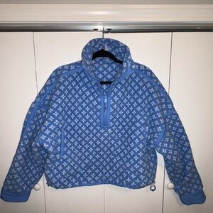 NWOT Free People Mountain High Printed Half Zip Fleece blue